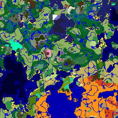Predicted biome map of Java 26.3 seed -8279523091315720726 around estimated spawn