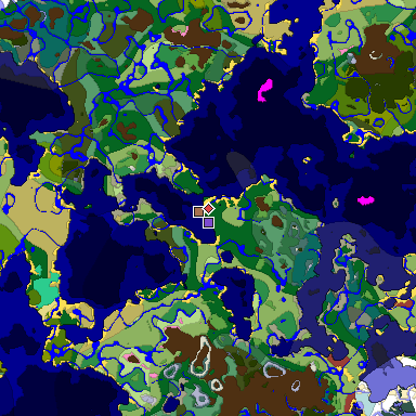 Predicted biome map of Java 26.3 seed 8642750419486492968 around estimated spawn