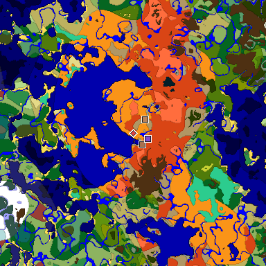 Predicted biome map of Java 26.3 seed -3494453301927400731 around estimated spawn