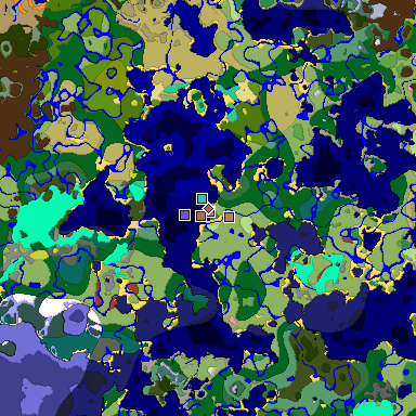 Predicted biome map of Java 26.3 seed -3911823181048296558 around estimated spawn