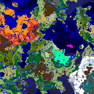 Predicted biome map of Java 26.3 seed 7310186073940288299 around estimated spawn