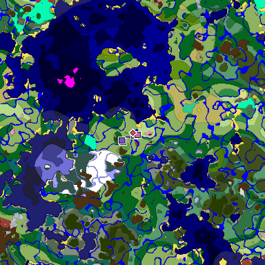 Predicted biome map of Java 26.3 seed -6210299144439837409 around estimated spawn
