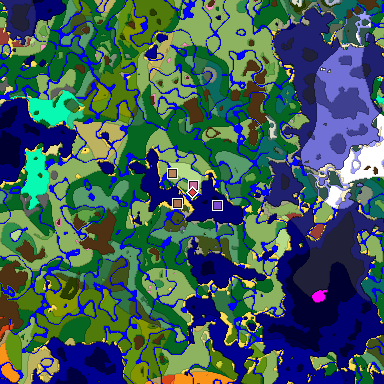 Predicted biome map of Java 26.3 seed 166988623631858671 around estimated spawn