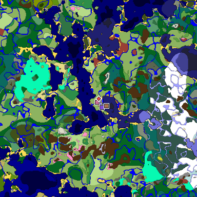 Predicted biome map of Java 26.3 seed -3168367565113679041 around estimated spawn