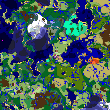 Predicted biome map of Java 26.3 seed 6078157341719564144 around estimated spawn
