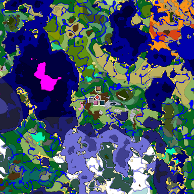 Predicted biome map of Java 26.3 seed 8228599353620224557 around estimated spawn