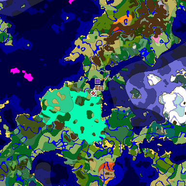 Predicted biome map of Java 26.3 seed -6804163238854193687 around estimated spawn