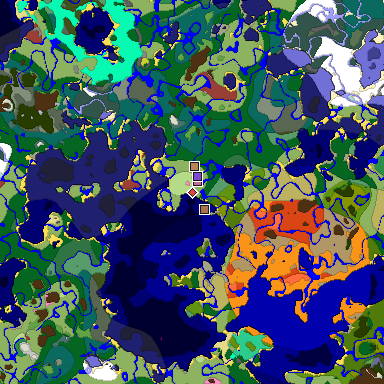 Predicted biome map of Java 26.3 seed -2366310613406568067 around estimated spawn