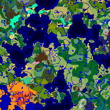 Predicted biome map of Java 26.3 seed -6459151724386429833 around estimated spawn