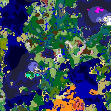 Predicted biome map of Java 26.3 seed -7725008805429336094 around estimated spawn