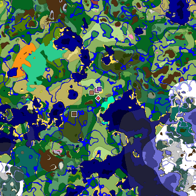 Predicted biome map of Java 26.3 seed 3431913314618825701 around estimated spawn