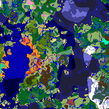 Predicted biome map of Java 26.3 seed 7361910144367357265 around estimated spawn