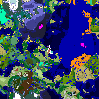 Predicted biome map of Java 26.3 seed 6810870130288496310 around estimated spawn