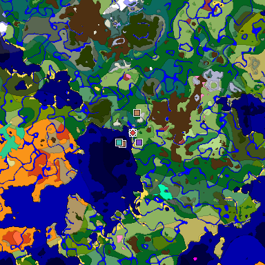 Predicted biome map of Java 26.3 seed 4593426483446434481 around estimated spawn