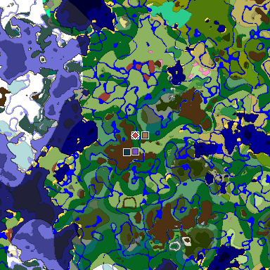 Predicted biome map of Java 26.3 seed -2047231082530380407 around estimated spawn