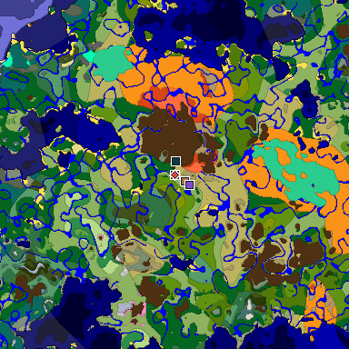 Predicted biome map of Java 26.3 seed -8710102596068278335 around estimated spawn