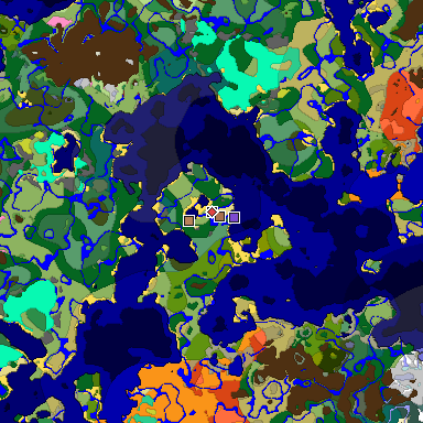 Predicted biome map of Java 26.3 seed -3797467866111708109 around estimated spawn