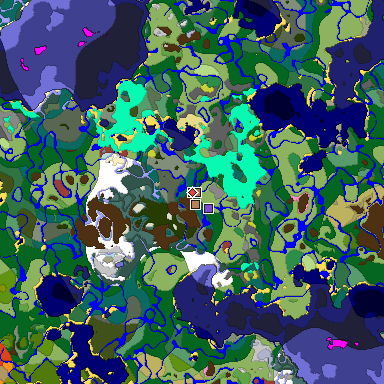 Predicted biome map of Java 26.3 seed 3533018056516293339 around estimated spawn