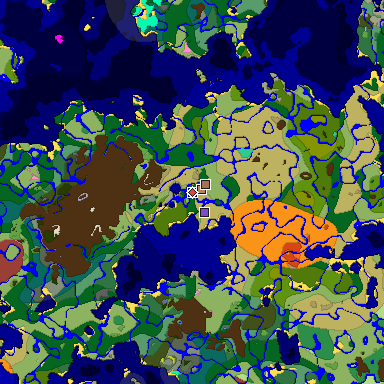 Predicted biome map of Java 26.3 seed -3599203505900205765 around estimated spawn
