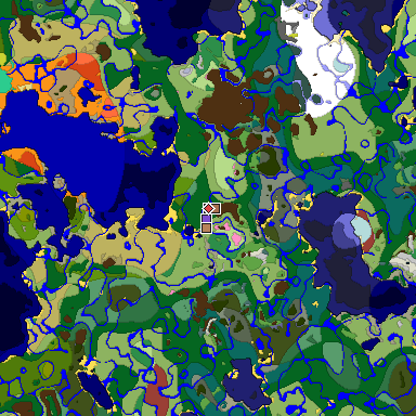 Predicted biome map of Java 26.3 seed -389260882997069418 around estimated spawn