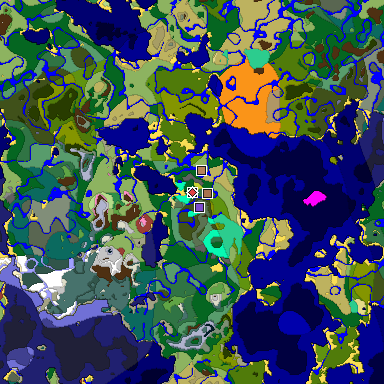 Predicted biome map of Java 26.3 seed -518417765001590579 around estimated spawn