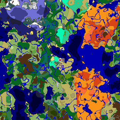 Predicted biome map of Java 26.3 seed 7788054125828819080 around estimated spawn