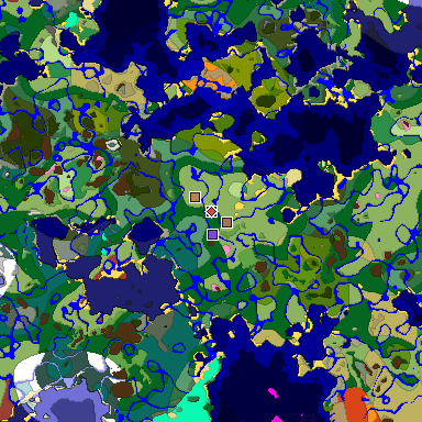Predicted biome map of Java 26.3 seed -8105097459982601129 around estimated spawn