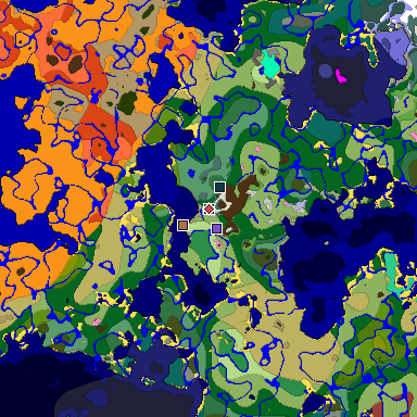 Predicted biome map of Java 26.3 seed 3580002241836337566 around estimated spawn