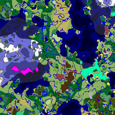 Predicted biome map of Java 26.3 seed -7417306166865598298 around estimated spawn