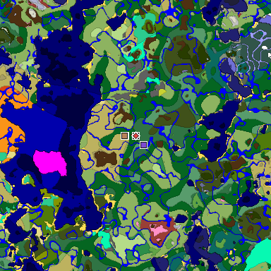 Predicted biome map of Java 26.3 seed -6246969105696405640 around estimated spawn