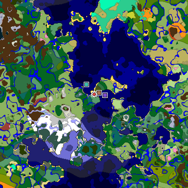 Predicted biome map of Java 26.3 seed 3327393784068747589 around estimated spawn