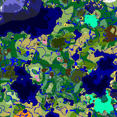 Predicted biome map of Java 26.3 seed -7975125534166351936 around estimated spawn