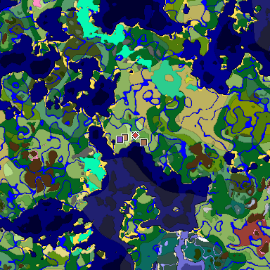 Predicted biome map of Java 26.3 seed -6834183093611693695 around estimated spawn