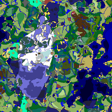 Predicted biome map of Java 26.3 seed -1100769521335930537 around estimated spawn
