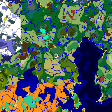 Predicted biome map of Java 26.3 seed 393442569941567430 around estimated spawn
