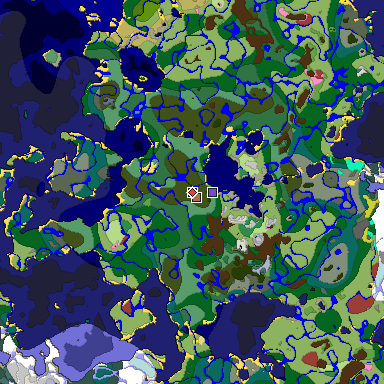 Predicted biome map of Java 26.3 seed -2984737038272893716 around estimated spawn