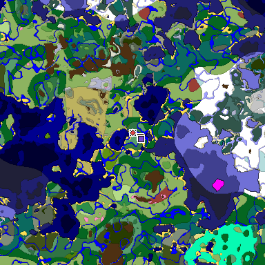 Predicted biome map of Java 26.3 seed -7919813525109709812 around estimated spawn