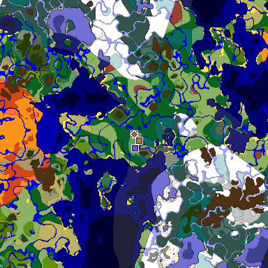 Predicted biome map of Java 26.3 seed 6582724154773379218 around estimated spawn