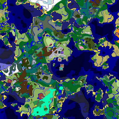 Predicted biome map of Java 26.3 seed 3259207383646530114 around estimated spawn