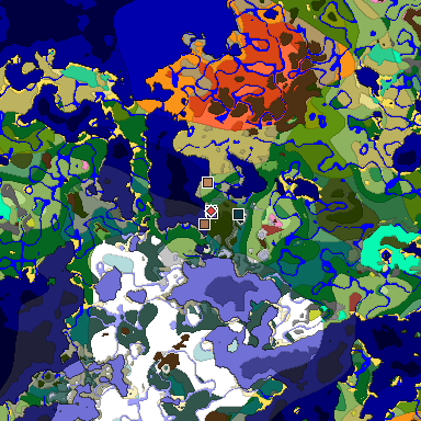 Predicted biome map of Java 26.3 seed -8939151129660075167 around estimated spawn