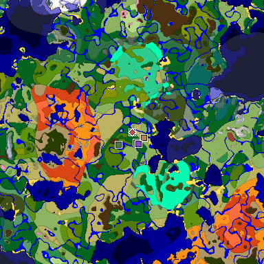Predicted biome map of Java 26.3 seed 5368501562090085233 around estimated spawn