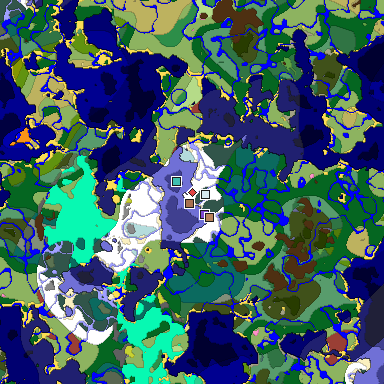 Predicted biome map of Java 26.3 seed 6390391946750303289 around estimated spawn