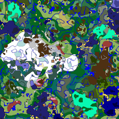 Predicted biome map of Java 26.3 seed -8256148275063405689 around estimated spawn