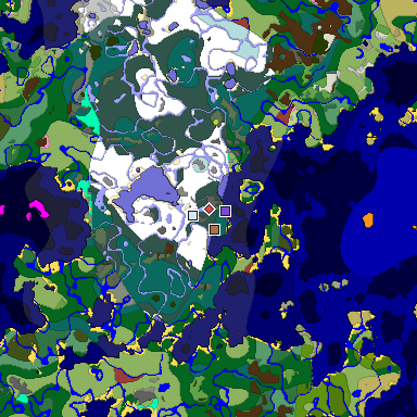 Predicted biome map of Java 26.3 seed 3960216444028408574 around estimated spawn