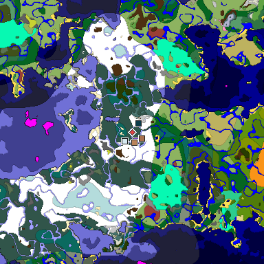 Predicted biome map of Java 26.3 seed 957233628097749001 around estimated spawn