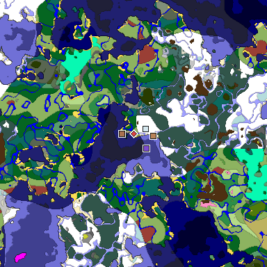 Predicted biome map of Java 26.3 seed -1152907371266292713 around estimated spawn