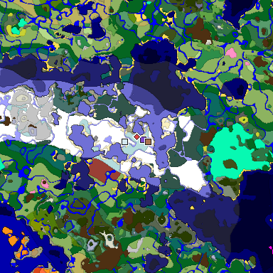 Predicted biome map of Java 26.3 seed 3332210862587139089 around estimated spawn