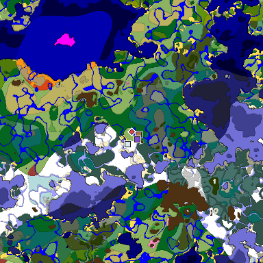 Predicted biome map of Java 26.3 seed 8278398297597655515 around estimated spawn