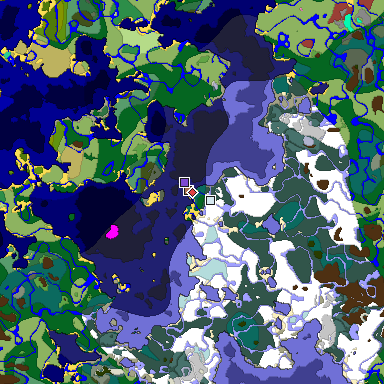 Predicted biome map of Java 26.3 seed -7726876961323880818 around estimated spawn