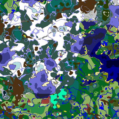 Predicted biome map of Java 26.3 seed -8285430591282708973 around estimated spawn